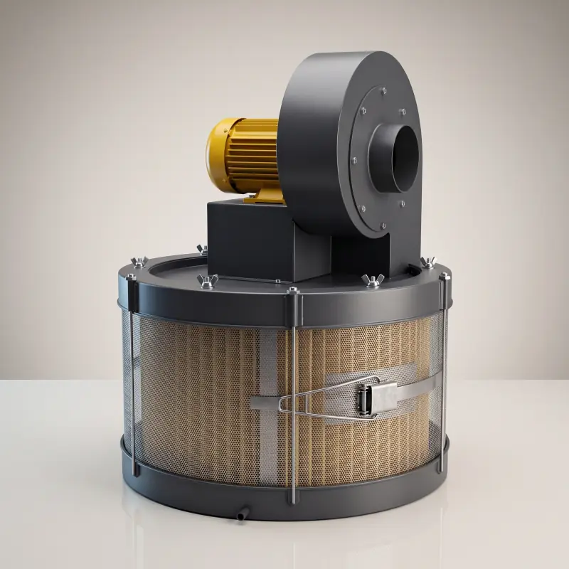 AGET MISTKOP VCL-3 oil mist collector with top mounted centrifugal blower and fiberglass filter drum