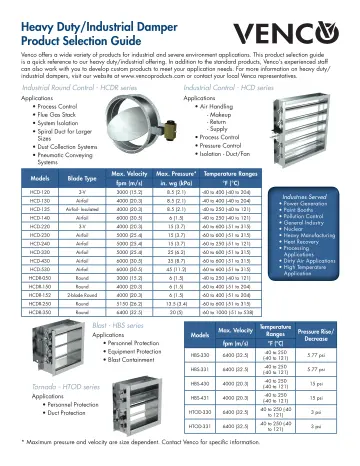 Volume Control Damper (VCD) 2 Venco Heavy Duty Damper Selection Guide cover