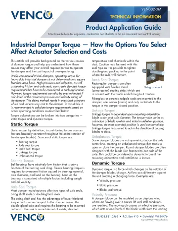 Volume Control Damper (VCD) 3 Venco Industrial Damper Torque Guide cover
